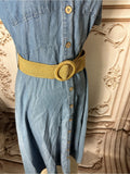 Resale Brands Blu Pepper Light Blue Button-Front Midi Dress with Tan Belt