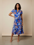 Resale Brands Jude Connally Royal Blue Floral Wrap-Style Midi Dress