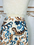 Resale Brands Skies Are Blue Pleated Maxi Skirt in Blue and Brown Floral Print