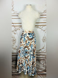 Resale Brands Skies Are Blue Pleated Maxi Skirt in Blue and Brown Floral Print