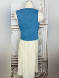 Blue Denim Tie-Front Vest with Cream Maxi Skirt - Unknown Brand