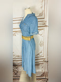Resale Brands Blu Pepper Light Blue Button-Front Midi Dress with Tan Belt