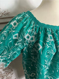 Resale Brands Embroidered Teal Square-Neck Peasant Blouse