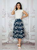 Resale Brands CeCe Navy Midi Skirt with White Floral Lace Pattern