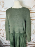 Resale Brands Skies Are Blue Olive Ribbed Knit Pleated Midi Dress