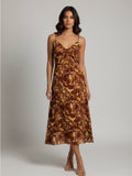 Resale Brands Brown Floral Maxi Slip Dress with Twisted Bodice