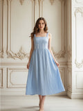 Resale Brands Sleeveless Square-Neck Midi Dress in Light Blue