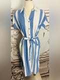 Resale Brands Mlle Gabrielle Blue and White Striped Midi Shirt Dress