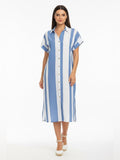 Resale Brands Mlle Gabrielle Blue and White Striped Midi Shirt Dress