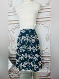 Resale Brands CeCe Navy Midi Skirt with White Floral Lace Pattern