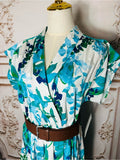 Resale Brands Calvin Klein Blue & Green Floral V-Neck Maxi Dress comes with belt.