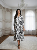 Resale Brands Mlle Gabrielle Black and White Floral Button-Front Dress