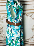 Resale Brands Calvin Klein Blue & Green Floral V-Neck Maxi Dress comes with belt.