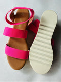 Dream Pairs Bright Pink Cork Platform Wedge Sandals