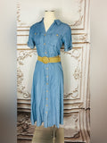 Resale Brands Blu Pepper Light Blue Button-Front Midi Dress with Tan Belt