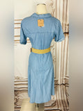 Resale Brands Blu Pepper Light Blue Button-Front Midi Dress with Tan Belt