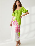 Resale Brands Alex Marie Lime Green Maxi Dress with Pink Straps